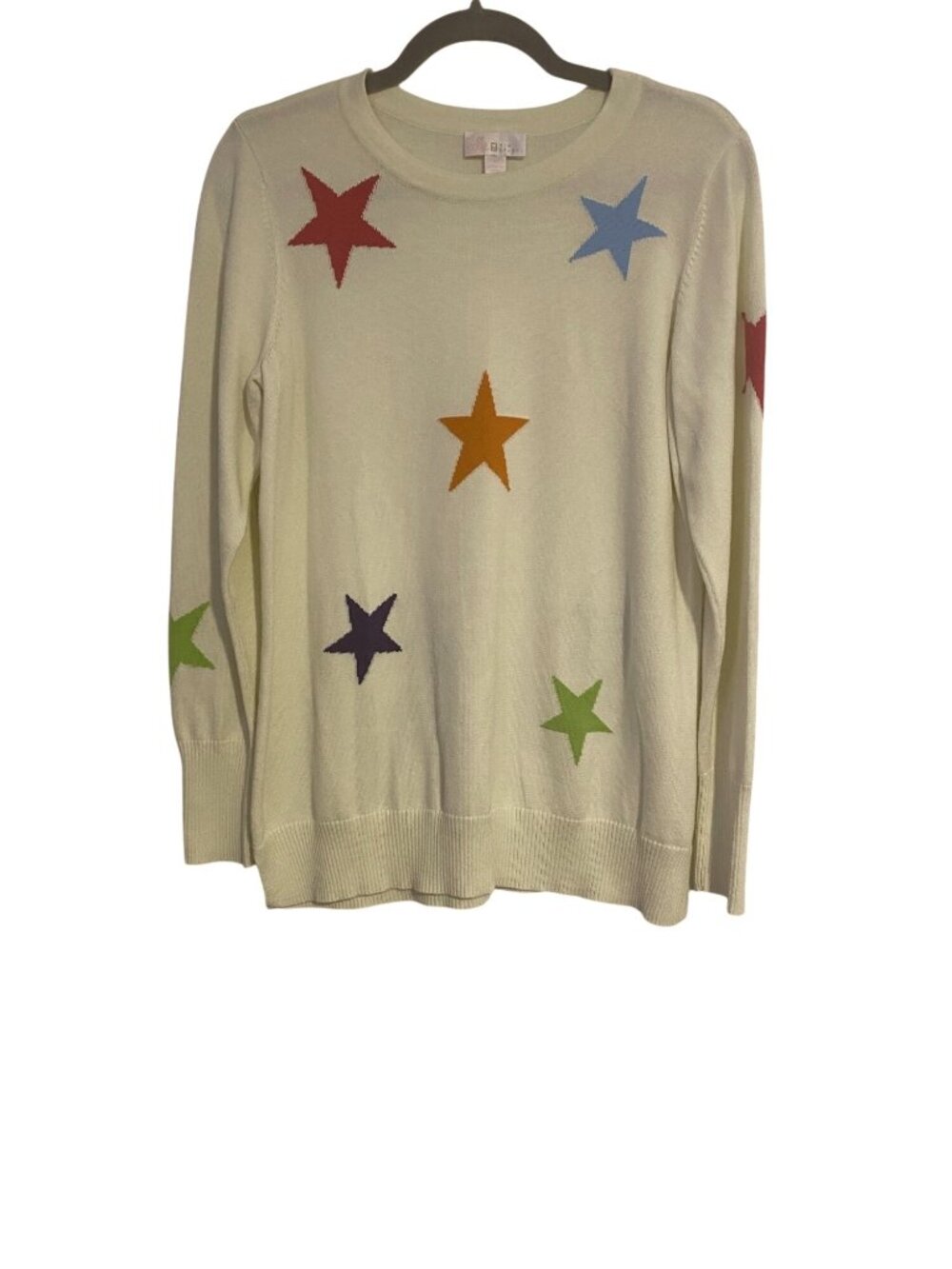 Belle Kim Gravel Women's M Star Print Cream Sweater Cotton Rayon Fall Cozy Comfy